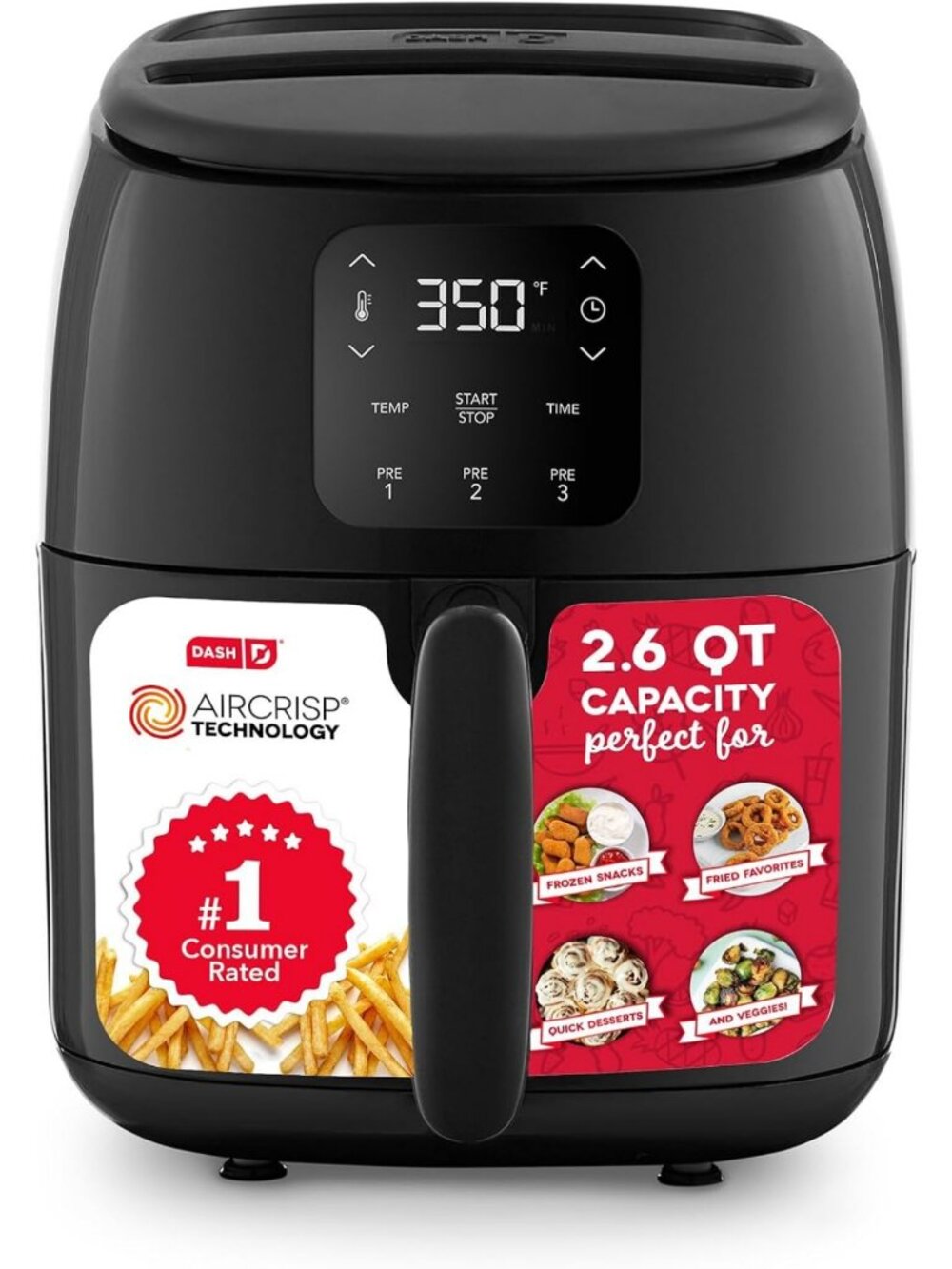 Compact Digital Air Fryer 2.6 Quart - Small Basket, Auto Shut Off, Adjustable